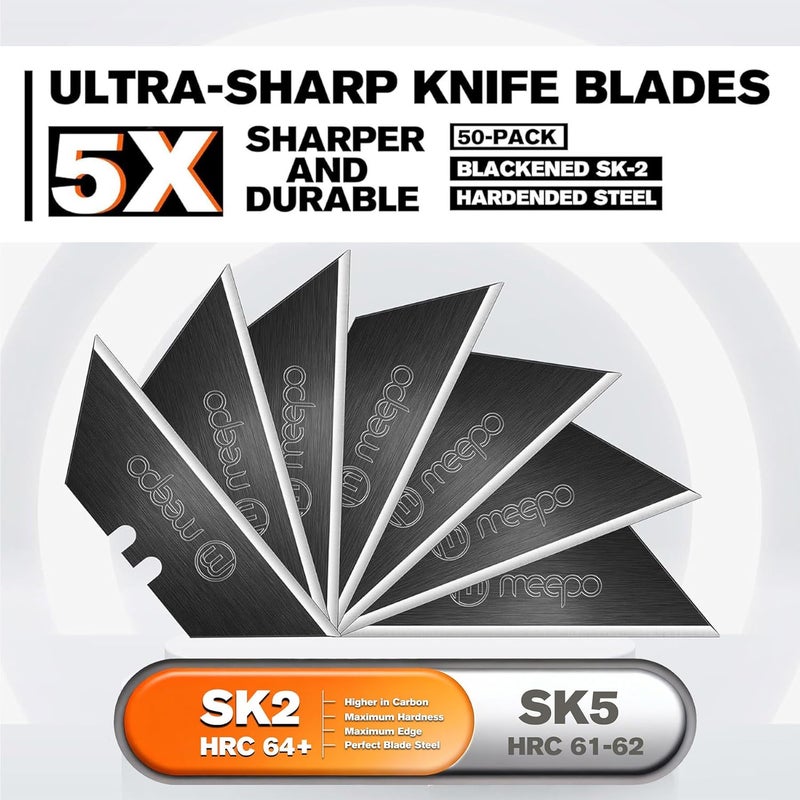 Meepo 50-Pack Utility Knife Blades, Blackened SK-2 Razor Blades for Box Cutter Utility Knife, Never Rust Design, Extra Durable - Image 2